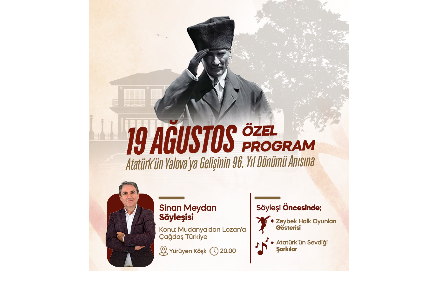 ATATÜRK’ÜN YALOVA’YA GELİŞİNİN 96. YIL DÖNÜMÜ  YÜRÜYEN KÖŞK’TE KUTLANACAK